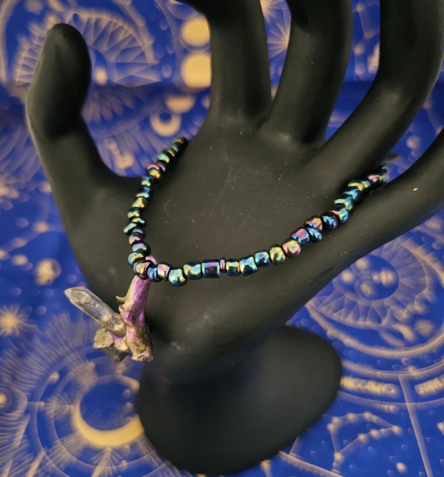 Mink Bone Black Aurora Borealis Quartz Bracelets