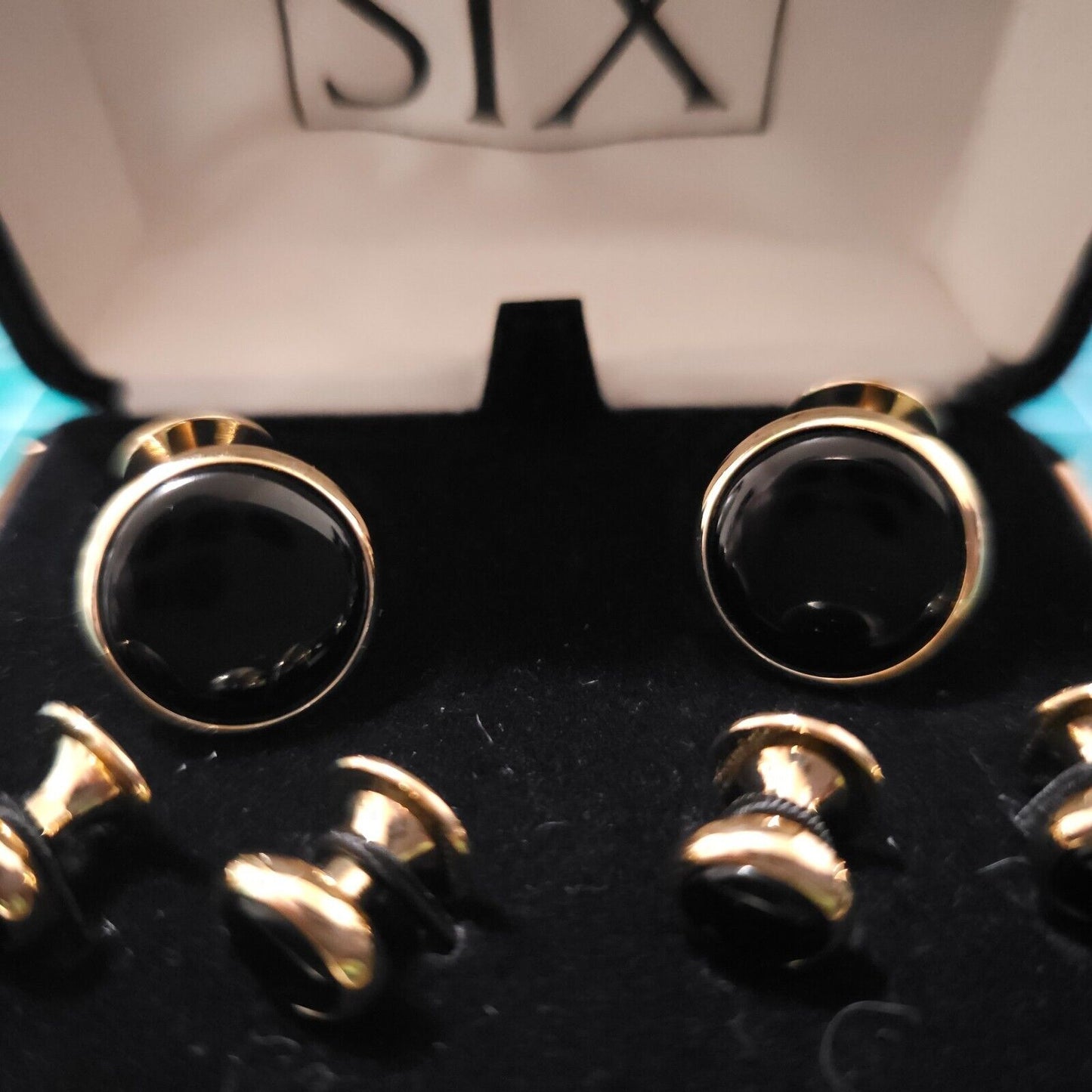 Black Enameled Designer After Six Cuff Links and 4 Shirt Links