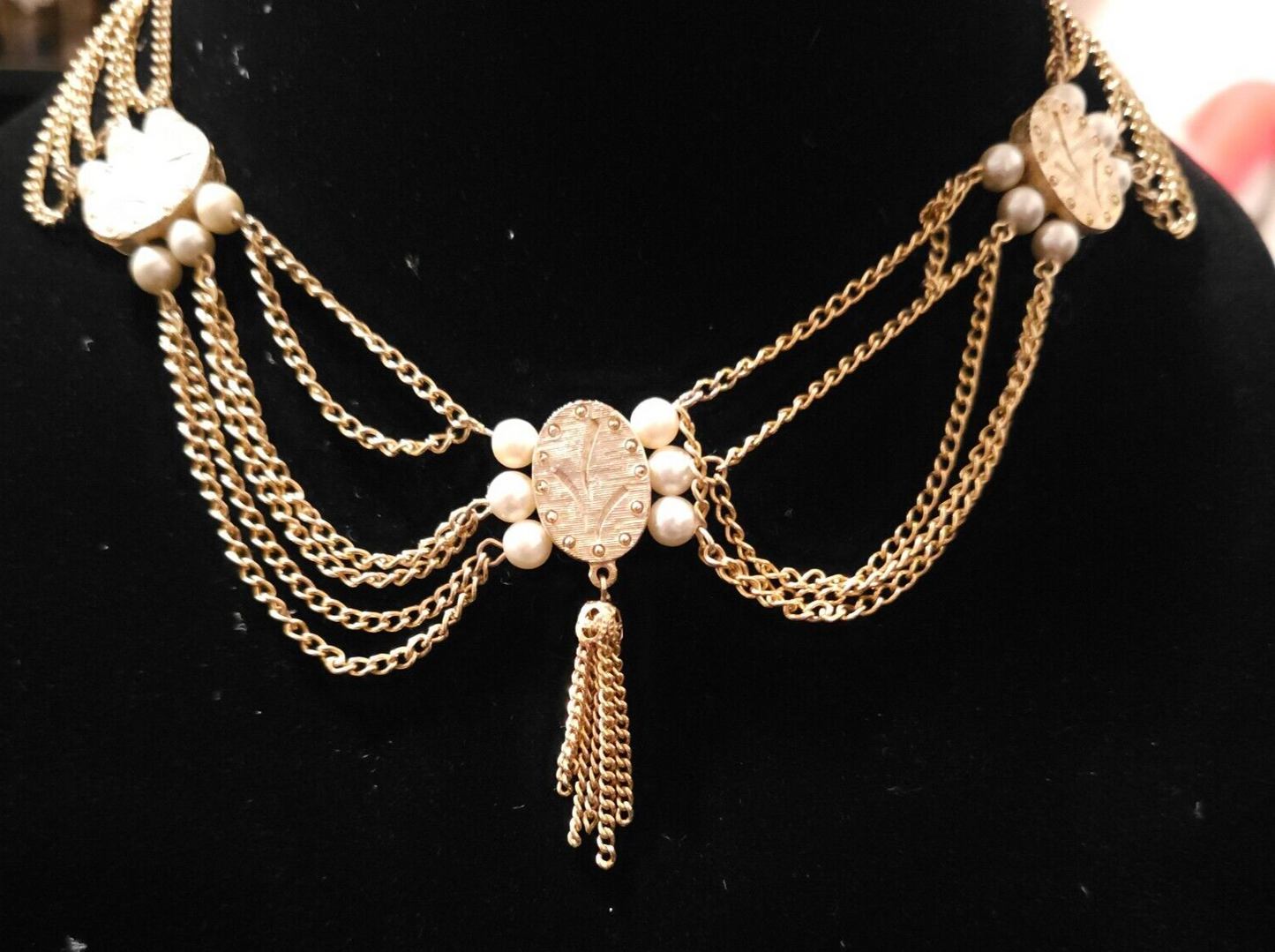 Vintage Chunky Chain Belt Necklace Medallion Multi Strand