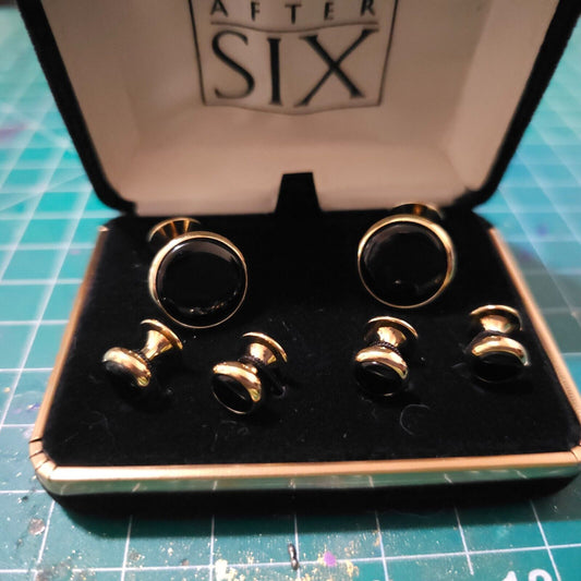 Black Enameled Designer After Six Cuff Links and 4 Shirt Links