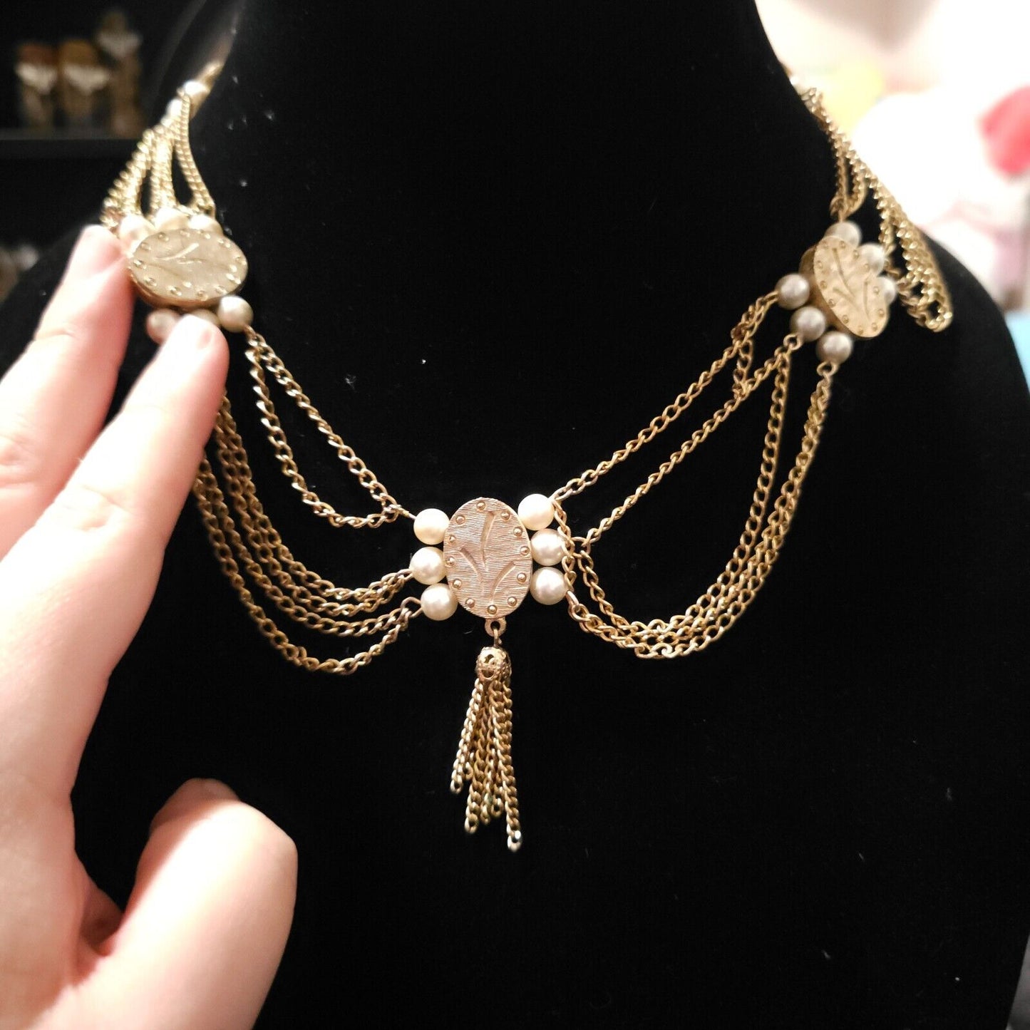 Vintage Chunky Chain Belt Necklace Medallion Multi Strand