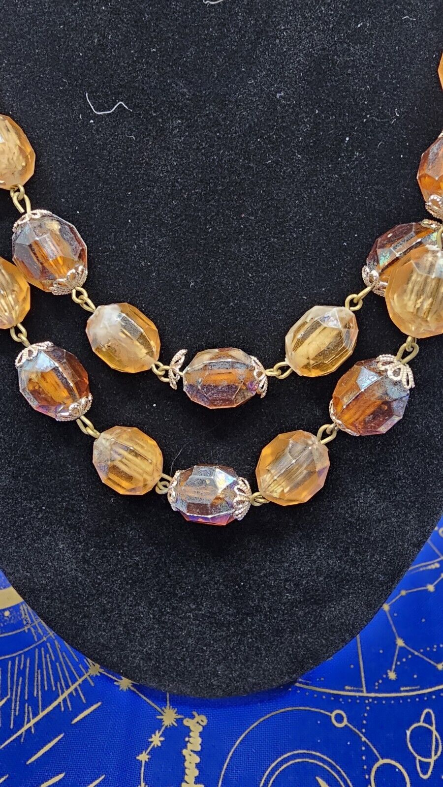 Vintage Western Germany Peach Amber Beaded Necklace Cluster Clip Earrings Set